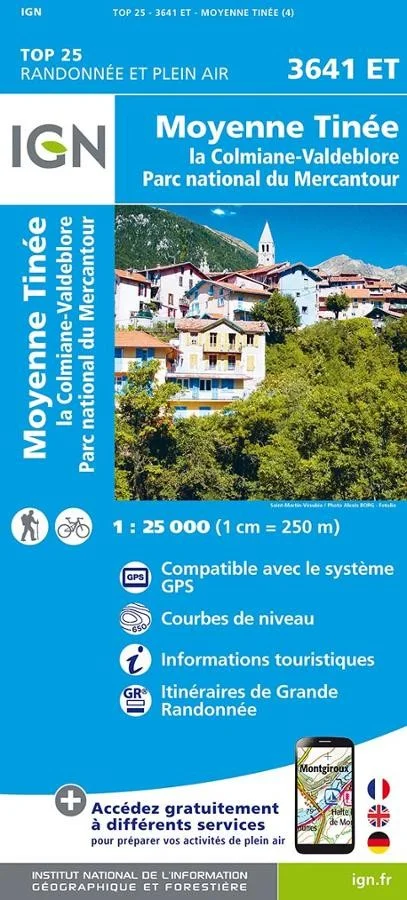 Carte IGN Moyenne Tinee Colmiane Valdeblore Parc Mercantour 3641ET Série Top 25