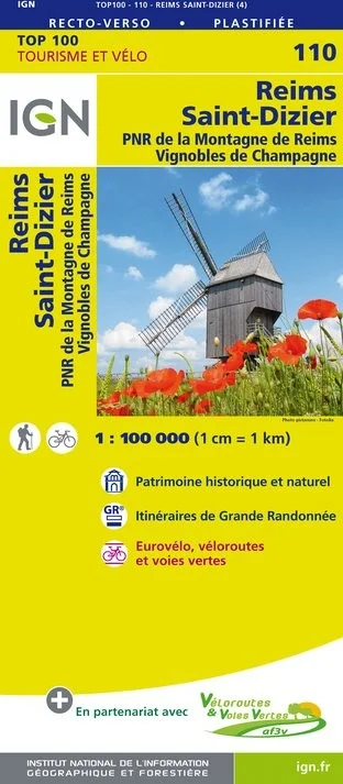 Carte IGN N° 110 Reims Saint-Dizier - PNR De La Montagne De Reims Vignobles De Champagne