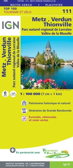 Carte IGN N° 111 Metz Verdun Thionville - PNR De Lorraine Vallée De La Moselle