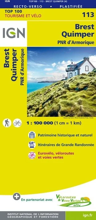 Carte IGN N° 113 Brest Quimper - PNR d'Armorique
