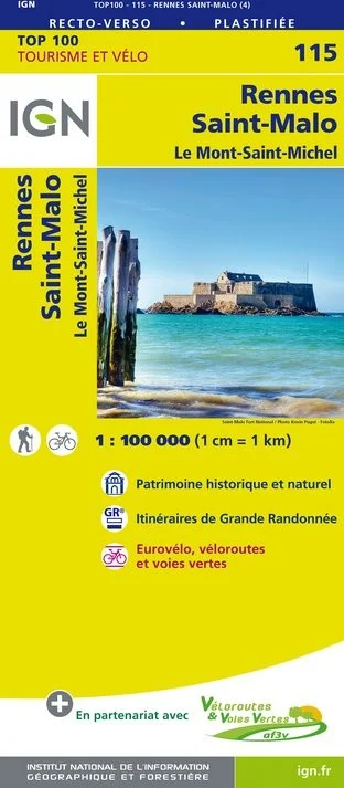 Carte IGN N° 115 Rennes Saint-Malo - Le Mont-Saint-Michel