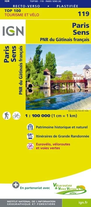 Carte IGN N° 119 Paris Sens - PNR Du Gâtinais Français