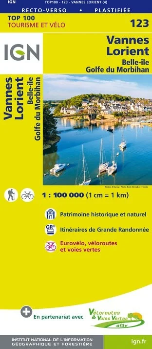 Carte IGN N° 123 Vannes Lorient - Belle-Île Golfe Du Morbihan