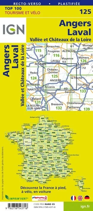 Carte IGN N° 125 Angers Laval - Vallée Et Châteaux De La Loire