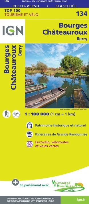 Carte IGN N° 134 Bourges Chateauroux - Berry