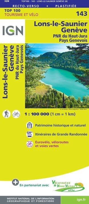 Carte IGN N° 143 Lons-Le-Saunier Geneve - PNR Du Haut-Jura Pays Genevois