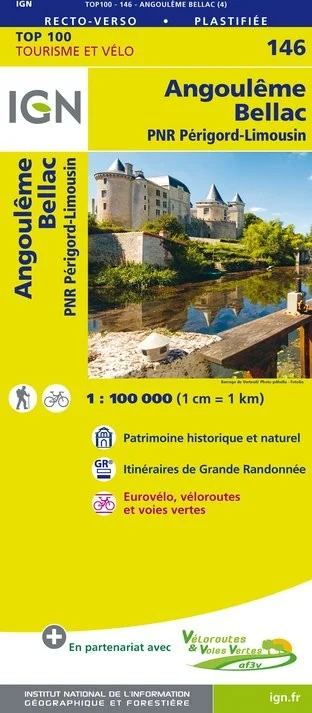 Carte IGN N° 146 Angoulême Bellac - PNR Périgord-Limousin