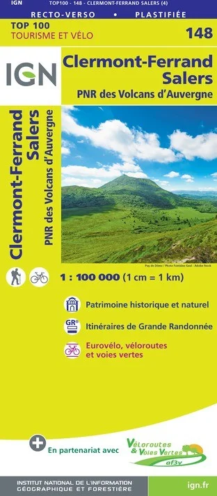 Carte IGN N° 148 Clermont Ferrand Salers - PNR Des Volcans d'Auvergne