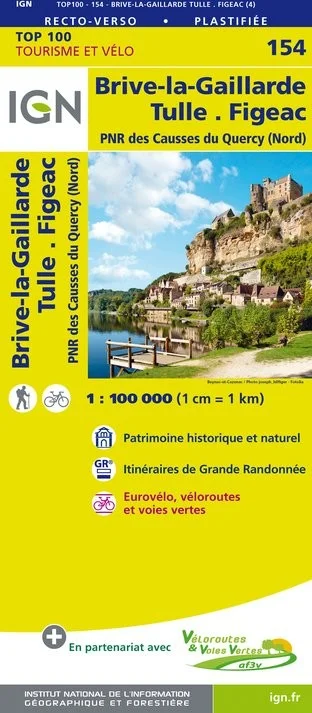 Carte IGN N° 154 Brive-La-Gaillarde Tulle Figeac - PNR Des Causses Du Quercy (Nord)