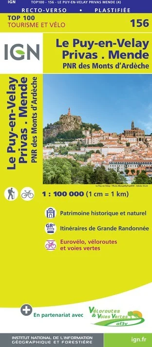 Carte IGN N° 156 Le Puy-En-Velay Privas Mende - PNR Des Monts d'Ardèche