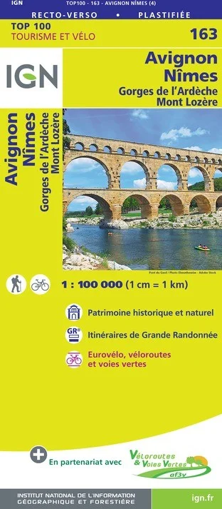 Carte IGN N° 163 Avignon Nimes - Gorges De l'Ardèche Mont Lozère