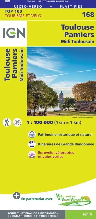 Carte IGN N° 168 Toulouse Pamiers - Midi Toulousain