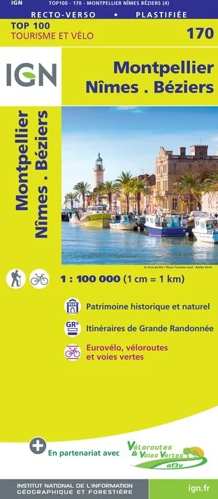 Carte IGN N° 170 Montpellier Nîmes Béziers