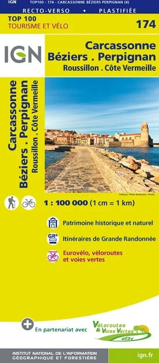 Carte IGN N° 174 Carcassonne Béziers Perpignan - Roussillon Côte Vermeille