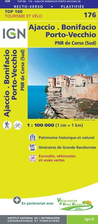 Carte IGN N° 176 Ajaccio Bonifacio Porto-Vecchio - PNR De Corse (Sud)
