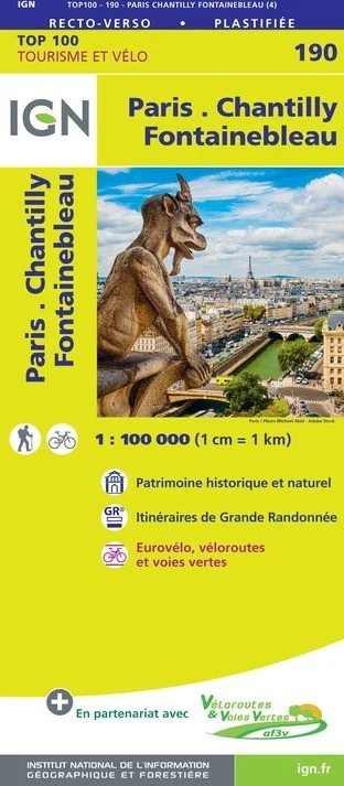 Carte IGN N° 190 Paris Chantilly Fontainebleau