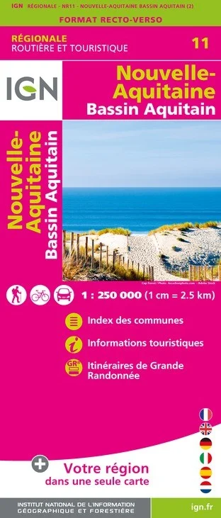 Carte IGN NR11 - Nr11 Nouvelle-Aquitaine Bassin Aquitain - Recto / Verso — recto