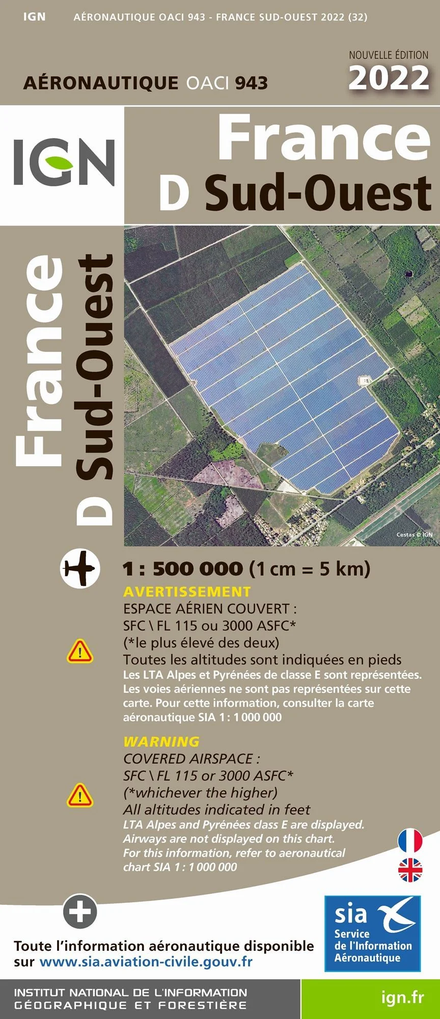 Carte IGN OACI943 - France Sud-Ouest 2022