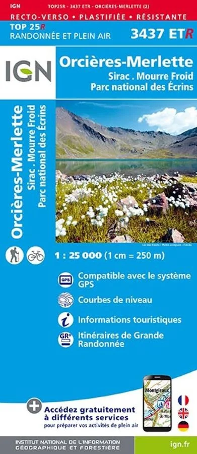 Carte IGN Orcieres Merlette Sirac Mourre Froid Ecrins 3437ETR Série Top 25 Résistante