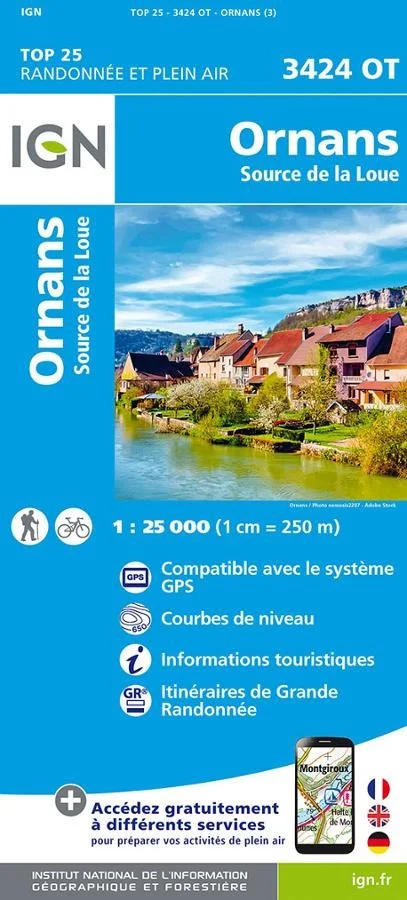 Carte IGN Ornans Source de la Loue 3424OT Série Top 25