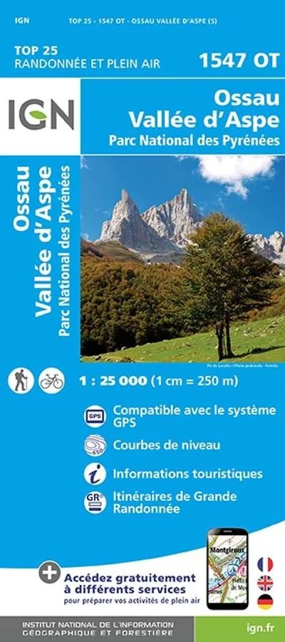 Carte IGN Ossau Vallée Aspe Parc National Pyrénées 1547OT Série Top 25
