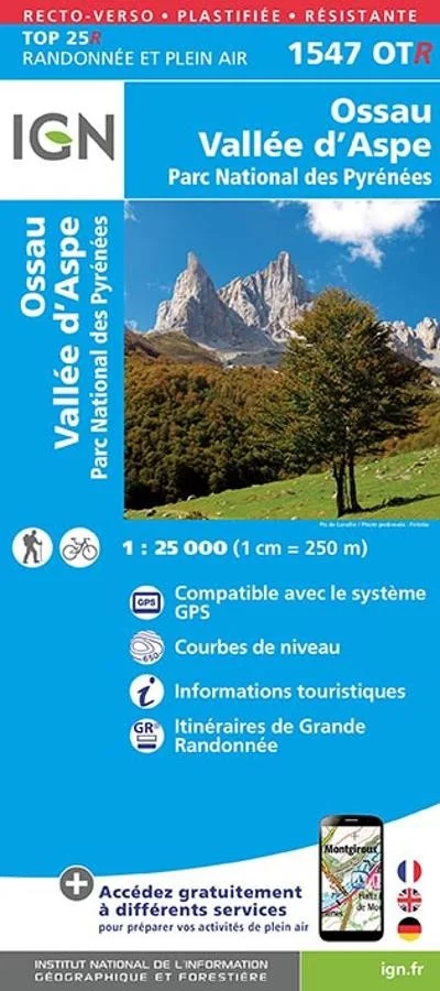 Carte IGN Ossau Vallée d'Aspe Parc National Pyrenees 1547OTR Série Top 25 Résistante — recto