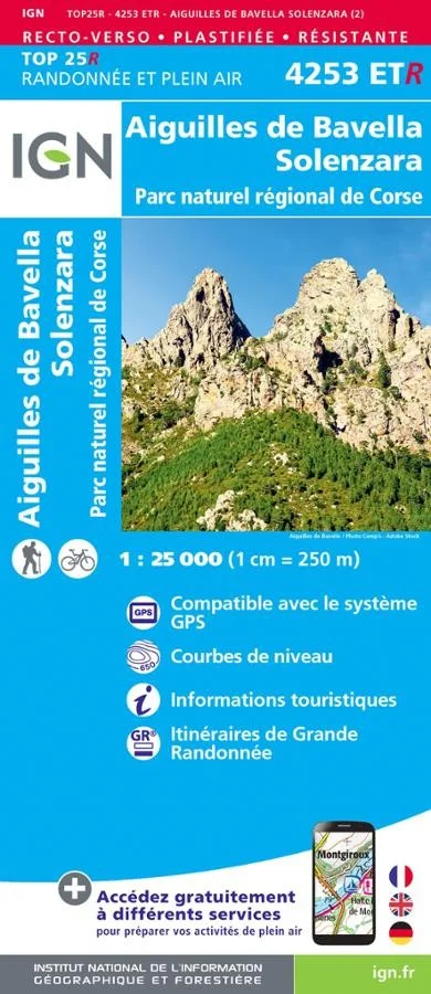 Carte IGN Parc Corse Aiguilles Bavella Solenzara 4253ETR Série Top 25 Résistante