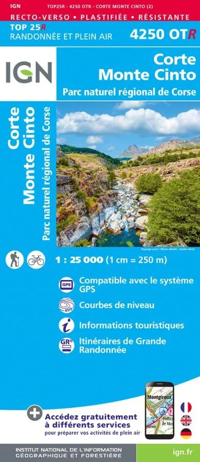 Carte IGN Parc National Corse Corte Monte Cinto 4250OTR Série Top 25 Résistante