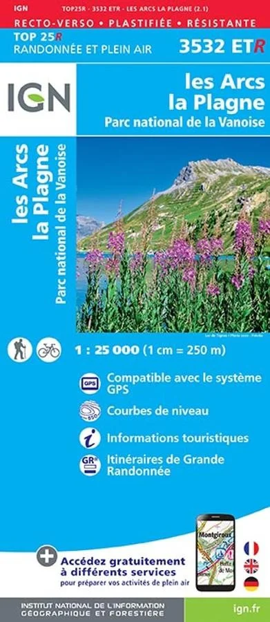 Carte IGN Parc Vanoise les Arcs la Plagne 3532ETR Série Top 25 Résistante
