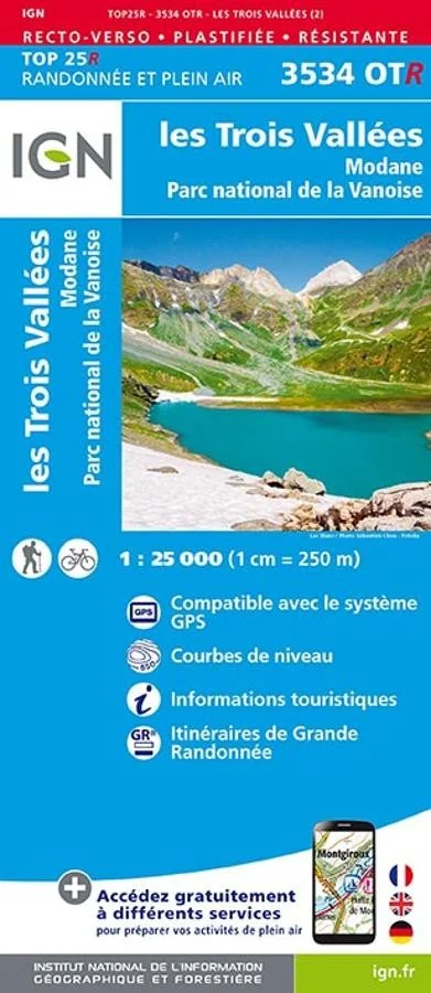 Carte IGN Parc Vanoise Trois Vallees Modane 3534OTR Série Top 25 Résistante
