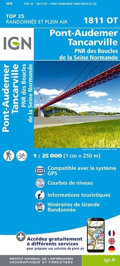 Carte IGN Pont Audemer Tancarville 1811OT Série Top 25