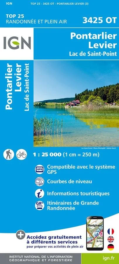 Carte IGN Pontarlier Levier Lac de Saint Point 3425OT Série Top 25