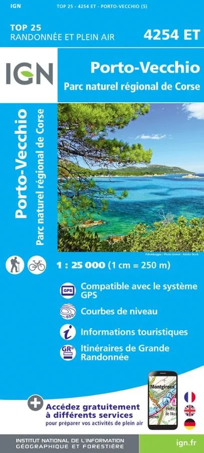 Carte IGN Porto Vecchio Parc National de Corse 4254ET Série Top 25