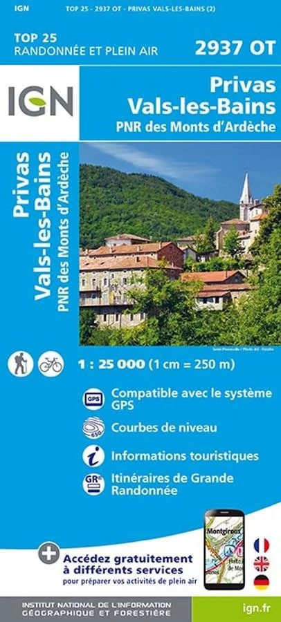 Carte IGN Privas Vals les Bains 2937OT Série Top 25