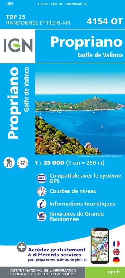 Carte IGN Proprianao Goflde de Valinco 4154OT Série Top 25