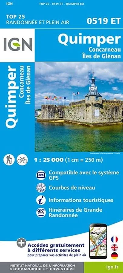 Carte IGN Quimper Concerneau Glenan 0519ET Série Top 25