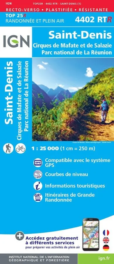 Carte IGN Reunion Saint Denis 4402RTR Série Top 25 Résistante
