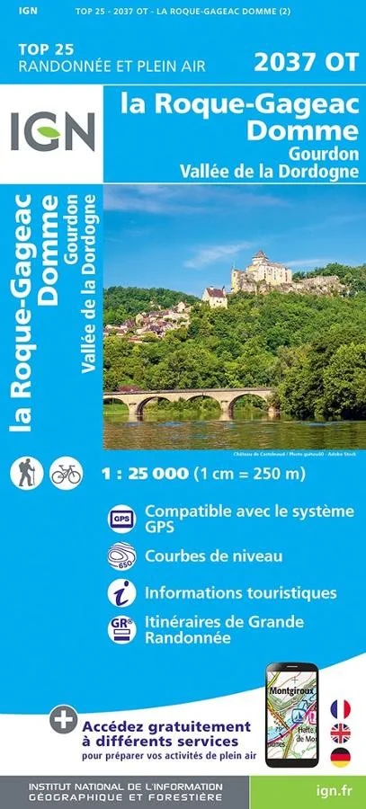 Carte IGN la Roque Gageac Domme Gourdon Vallee Dordogne 2037OT Série Top 25