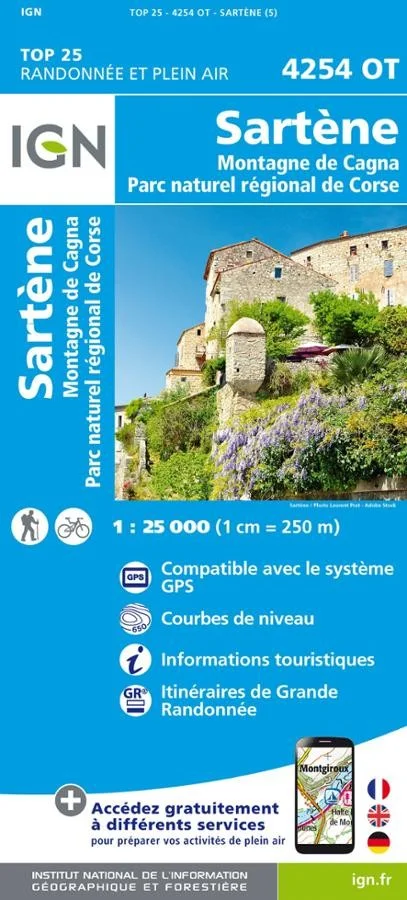 Carte IGN Sartene Montagne de Cagna Parc National de Corse 4254OT Série Top 25