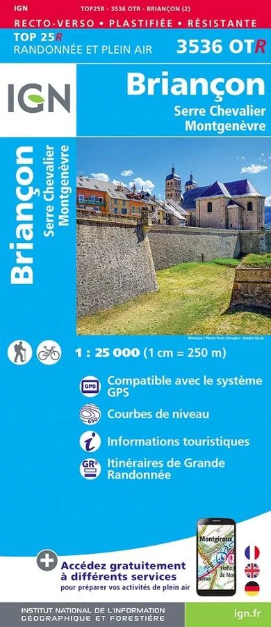 Carte IGN Serre Chevalier Briancon Montgenevre 3536OTR Série Top 25 Résistante