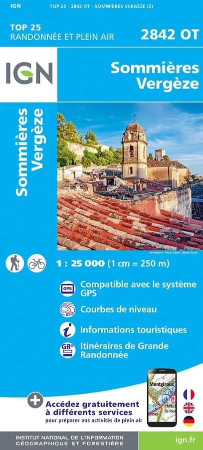 Carte IGN Sommieres Vergeze 2842OT Série Top 25