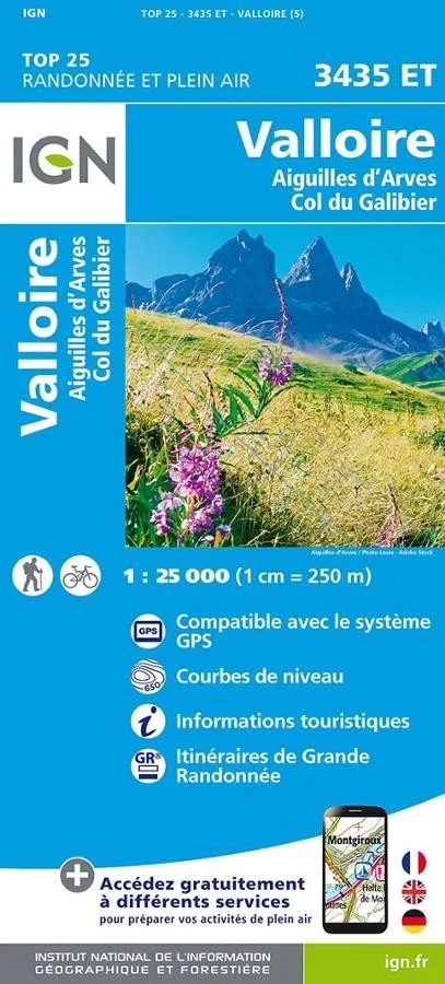 Carte IGN Valloire Aiguilles d'Arves Col Galibier 3435ET Série Top 25