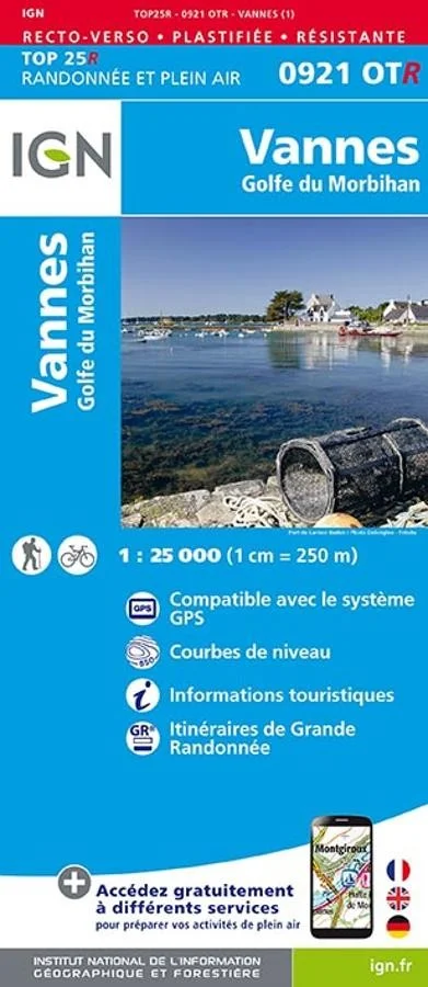 Carte IGN Vannes Golfe Morbihan 0921OTR Série Top 25 Résistante