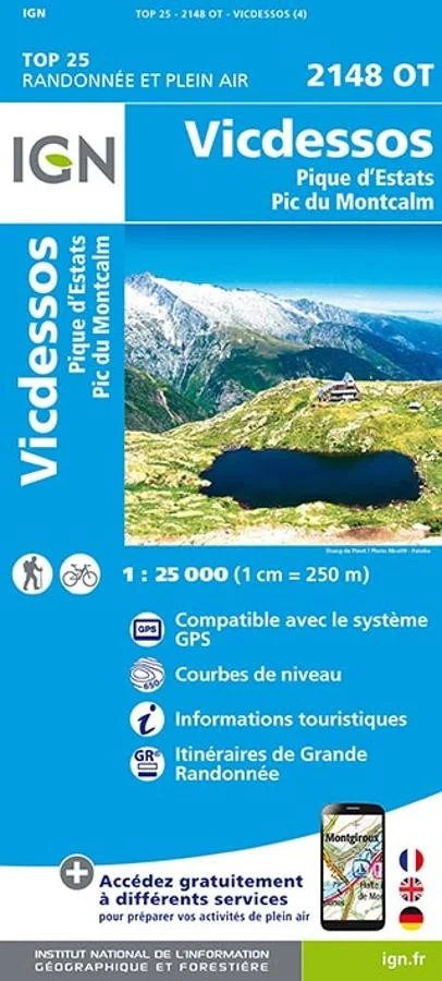 Carte IGN Vicdessos Pic Estats Montcalm 2148OT Série Top 25