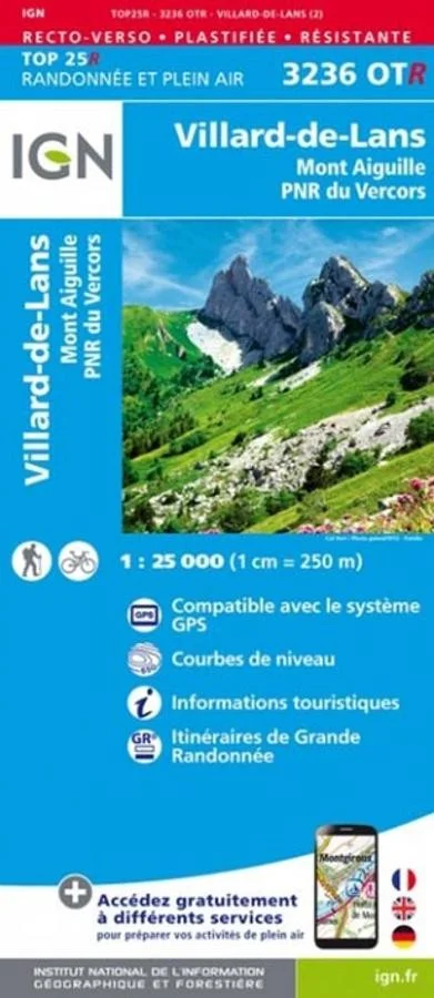 Carte IGN Villard de Lans Mont Aiguille Parc Vercors 3236OTR Série Top 25 Résistante