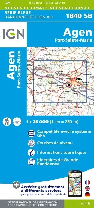 Carte Randonnée Agen / Port Sainte Marie | Série Bleue IGN