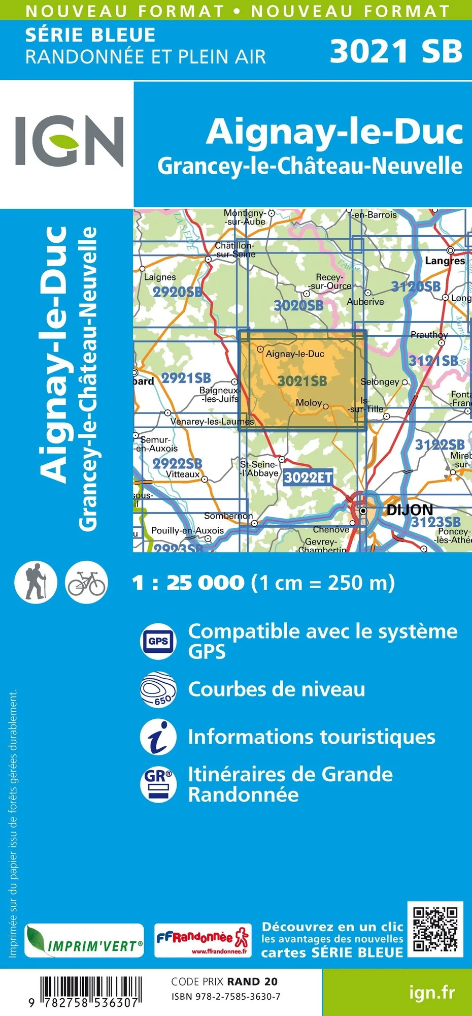 Carte Randonnée Aignay-le-Duc / Grancey le Château Neuvelle | Série Bleue IGN — recto