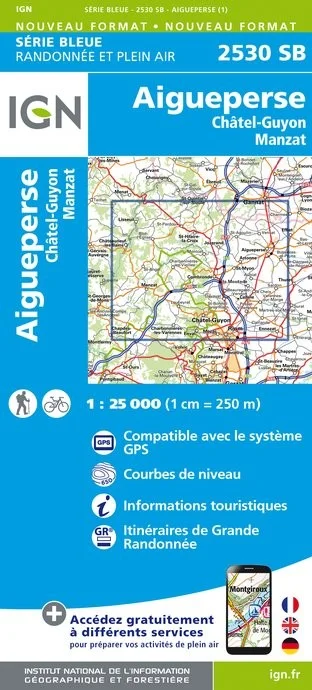 Carte Randonnée Aigueperse / Chatelguyon / Manzat | Série Bleue IGN