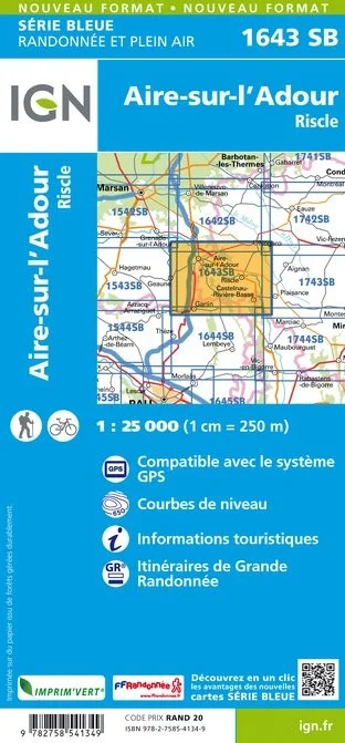Carte Randonnée Aire sur l'Adour / Riscle | Série Bleue IGN