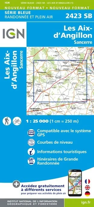 Carte Randonnée Les Aix d'Angillon / Sancerre | Série Bleue IGN — recto